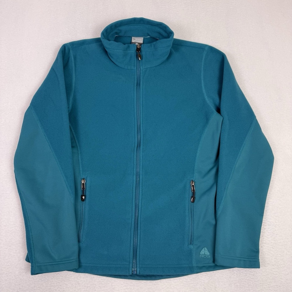 Nike ACG Womens Medium Teal Full Zip Therma Fit Fleece Jacket Pockets